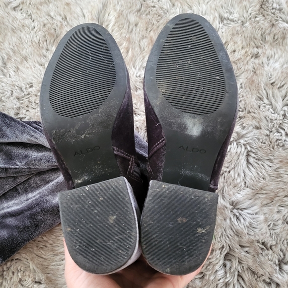 Aldo Crushed Velvet Thigh High Belinna Boots Silver Blue Gray Chunky Heel Size 8 - Picture 5 of 7